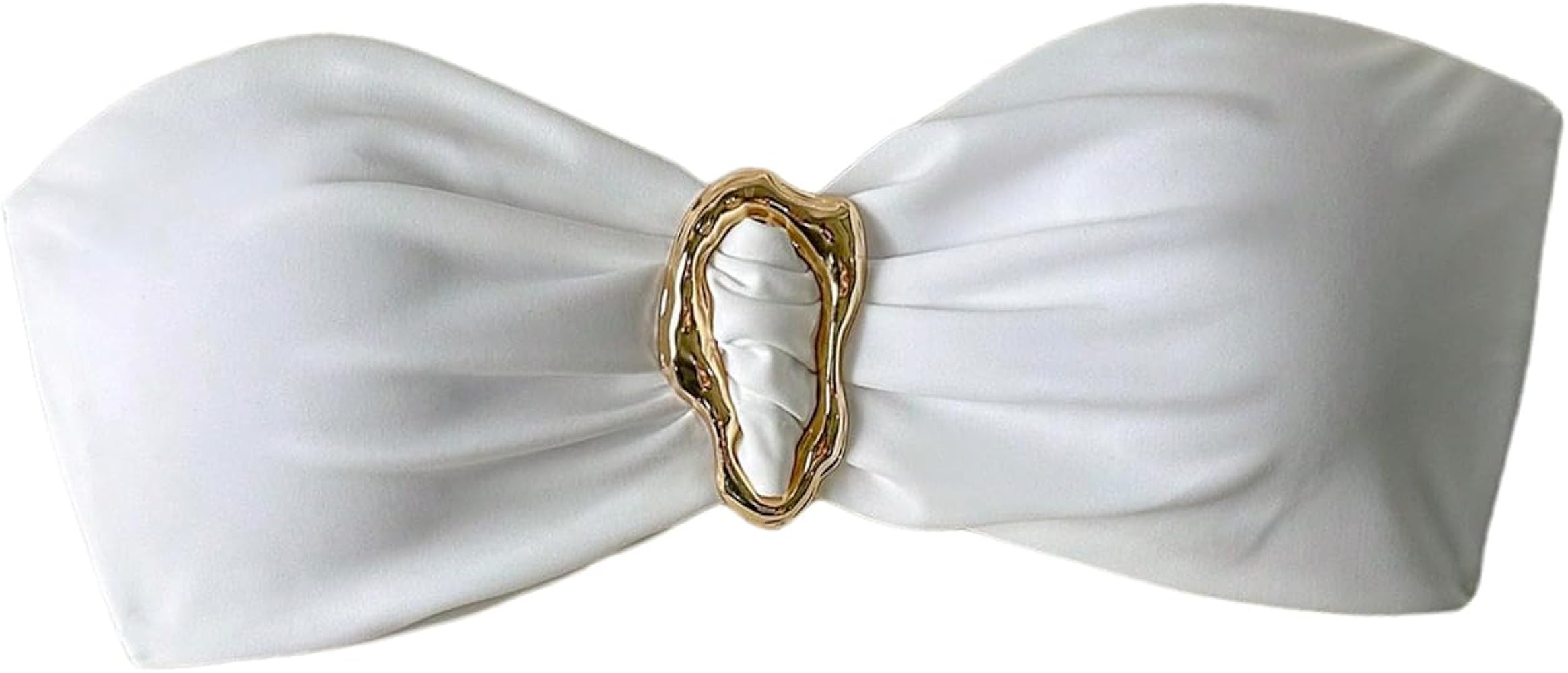 SOLY HUX Women's Bandeau Bikini Top Ruched Strapless Tie Back Swimsuit Bathing Suit Tops | Amazon (US)