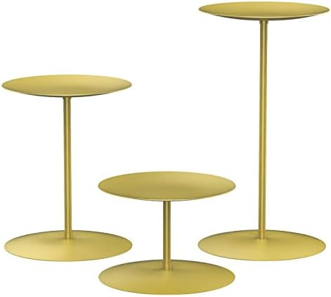 smtyle Gold Candle Holders Set of 3 Candelabra with Iron-3.5" Diameter Ideal for Pillar LED Candles | Amazon (US)