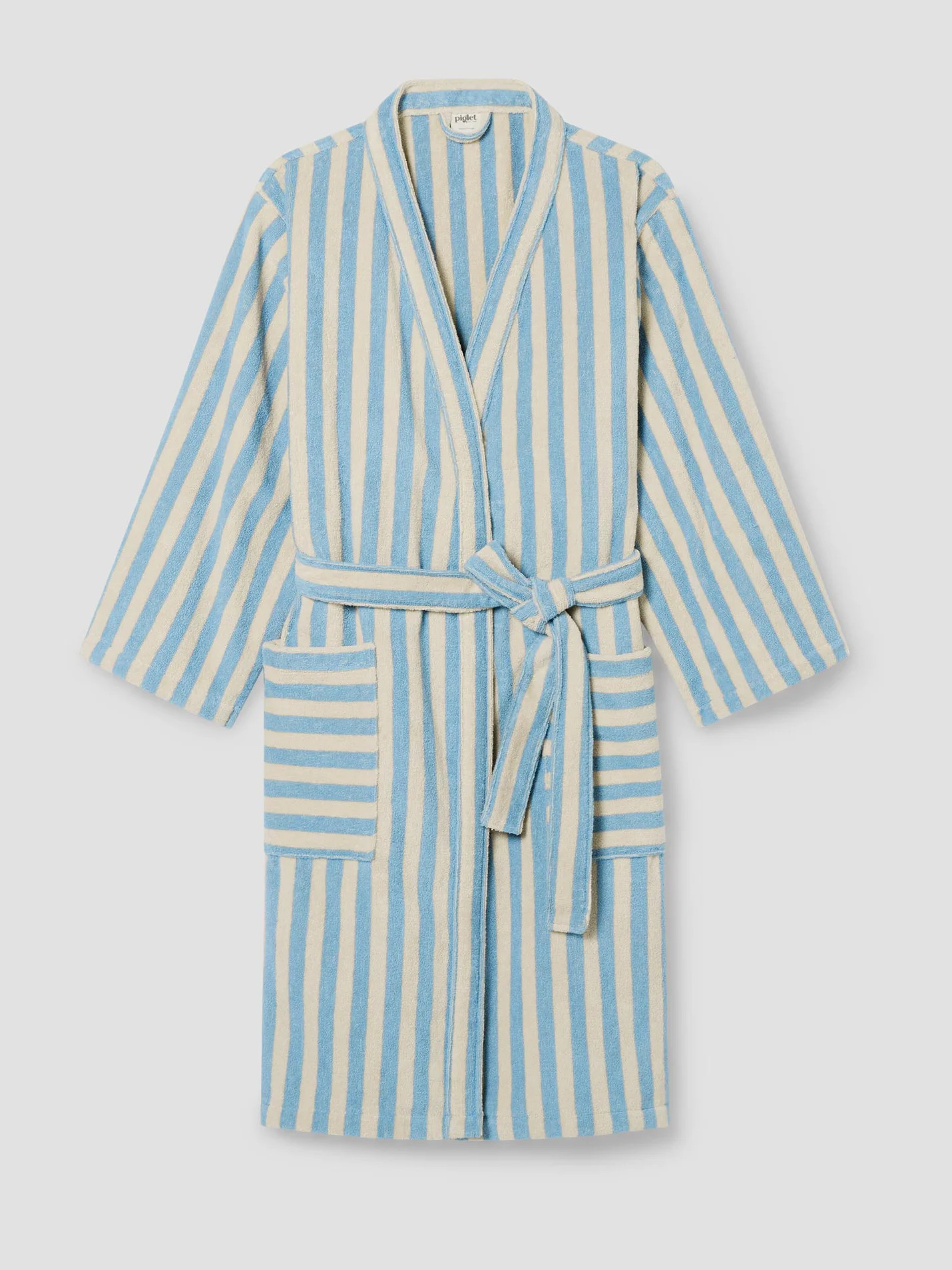 Coastal Blue Pembroke Stripe Cotton Robe | Piglet