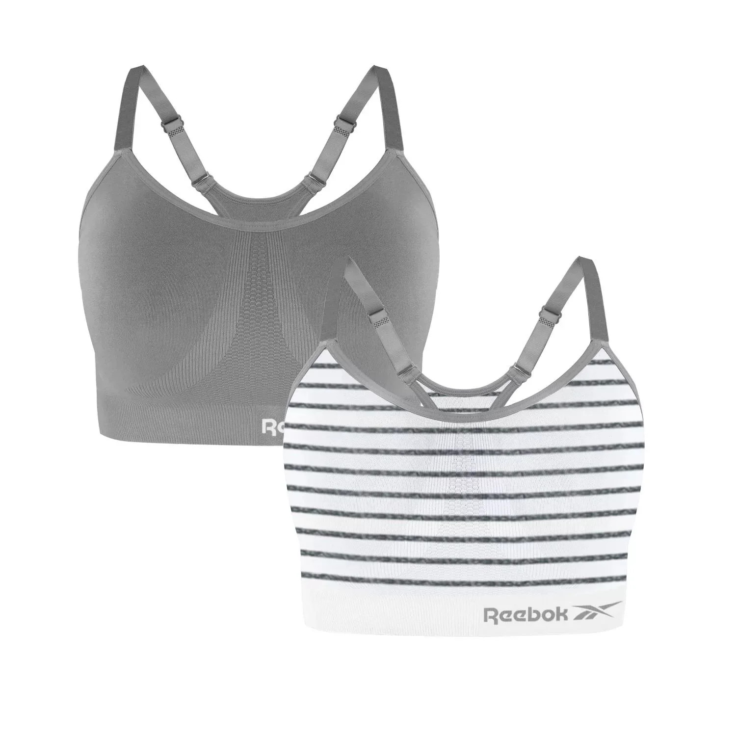Reebok Women's Medium Support Seamless Adjustable Strap Sports Bra (Grey Stripe/Sharkskin, XL) | Walmart (US)