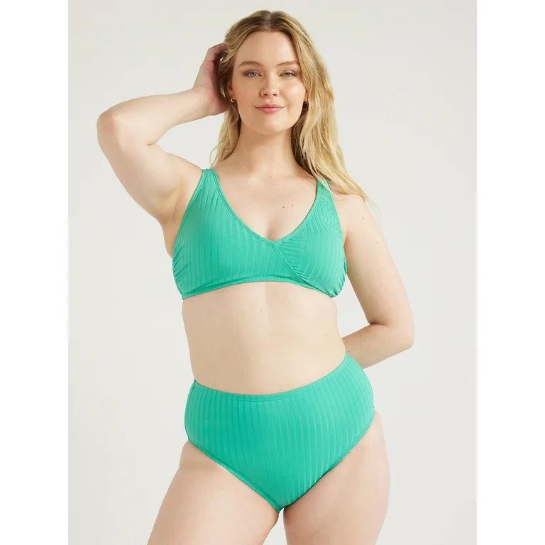 Time and Tru Women's and Plus Ribbed Plunge Bikini Top, Sizes XS-2X - Walmart.com | Walmart (US)