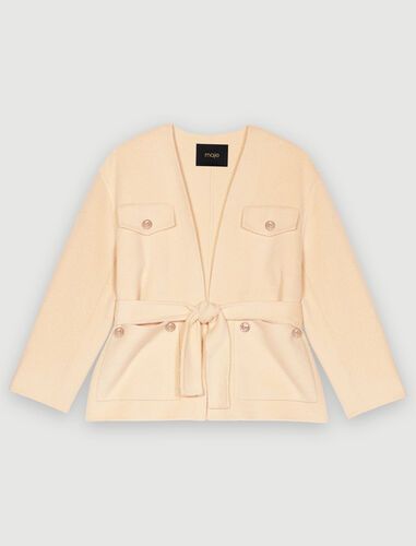 Beige wool coat with belt | Maje US