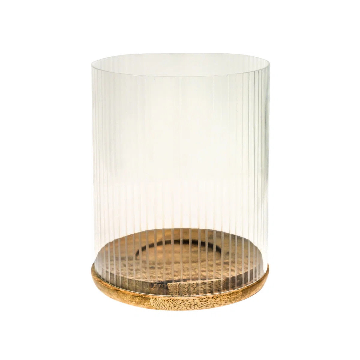 Ivyline Amelia Ribbed Glass Wooden Candle Holder Glass Tabletop Pillar | Wayfair UK