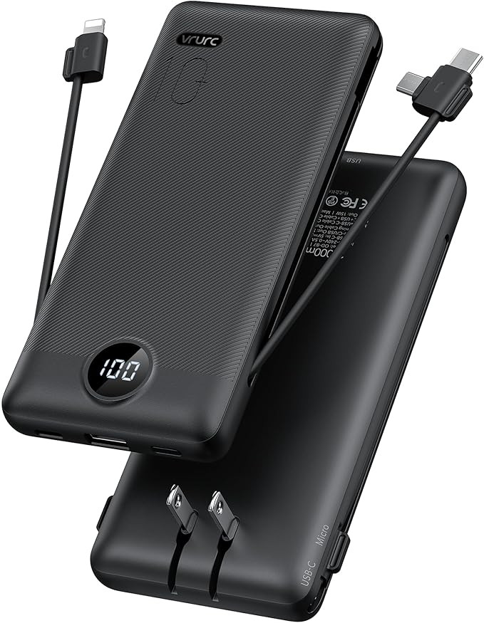 Portable Charger,Power Bank Built-in Cables and AC Wall Plug,VRURC USB C Portable Bank 10000mAh,T... | Amazon (US)