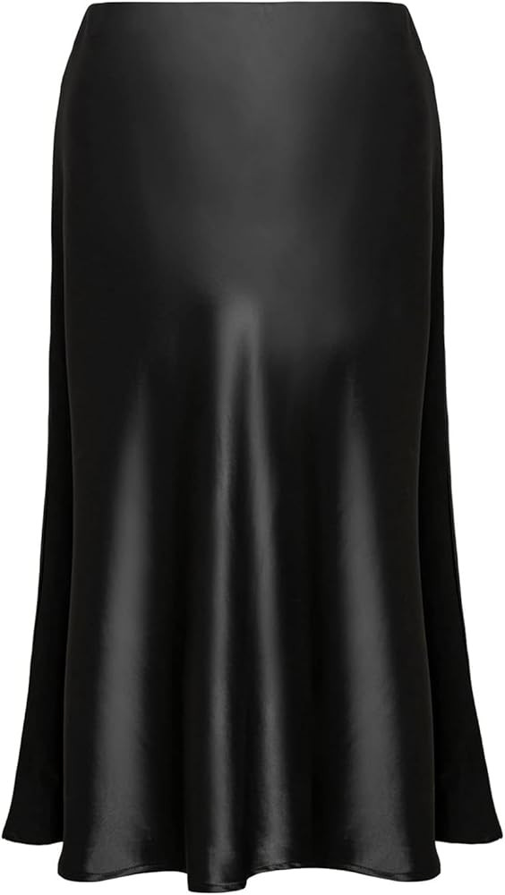 Basoteeuo Midi Skirts for Women High Waist Satin Summer Casual Sexy Midi Length Elastic Skirt | Amazon (US)