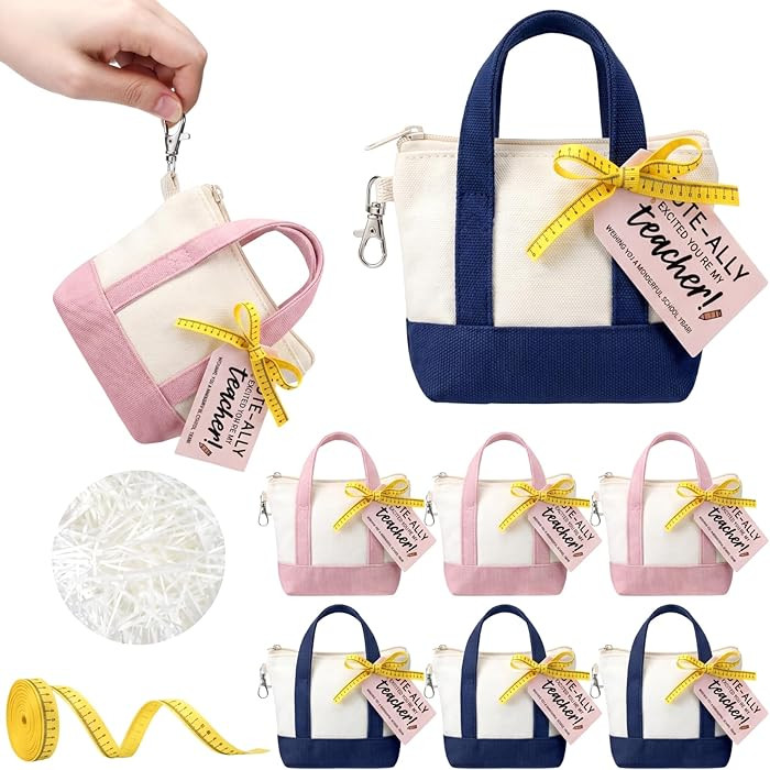 Sunnymove 6 Sets Mini Tote Bag Keychain for Teacher Appreciation Mini Canvas Bag Keychain with Ta... | Amazon (US)