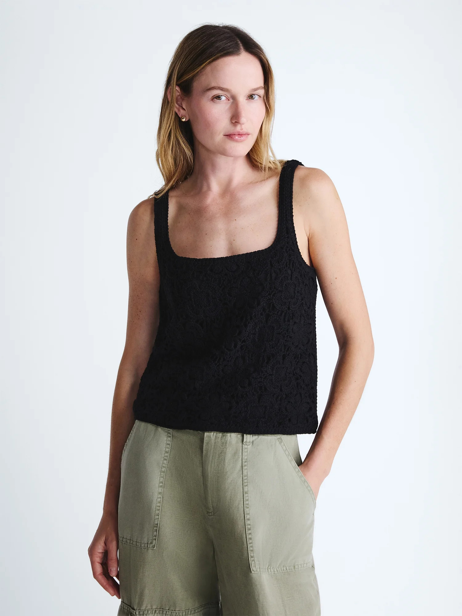 Scoop Women's Square Neck Crochet Cotton Tank Top, Sizes XS-XXL | Walmart (US)
