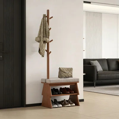 Upholstered Wooden Coat Rack With Shoe Bench, Entryway Storage Organizer With Hidden Shoe Rack For Living Room, Bedroom And Hallway | Wayfair North America
