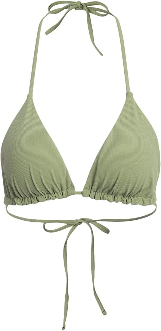 BERLOOK Women's Halter Reversible Bikini Top High Cut Tie Side Triangle String Bikini | Amazon (US)
