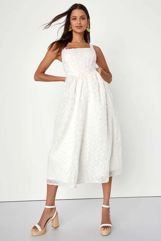 Devoted Dreamer Ivory Lace-Up Bustier Midi Dress With Pockets | Lulus (US)