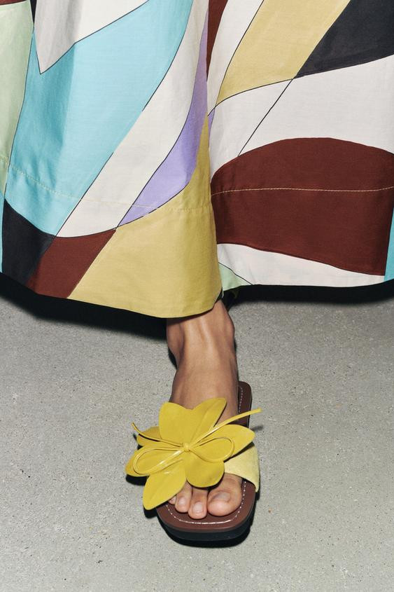 LEATHER FLORAL SANDALS | Zara US