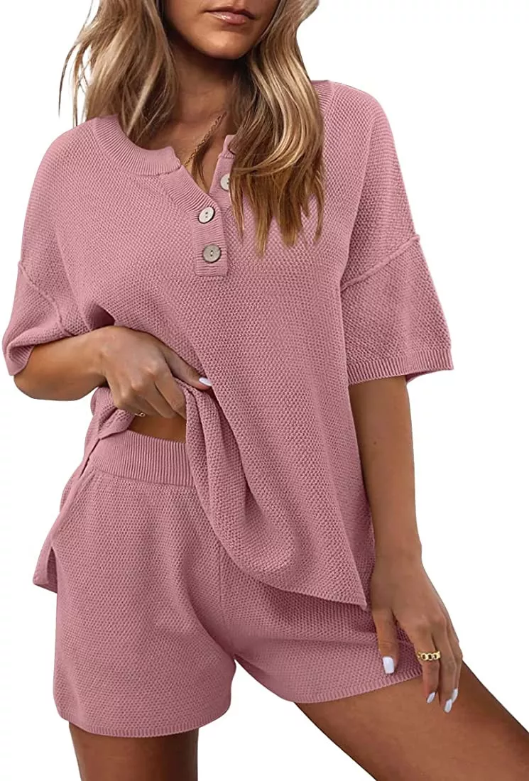 LILLUSORY Knit Lounge Set 2023 Two Piece Outfits Short Sleeve Knit Pullover  Loungewear Pajamas Sets : : Clothing, Shoes & Accessories