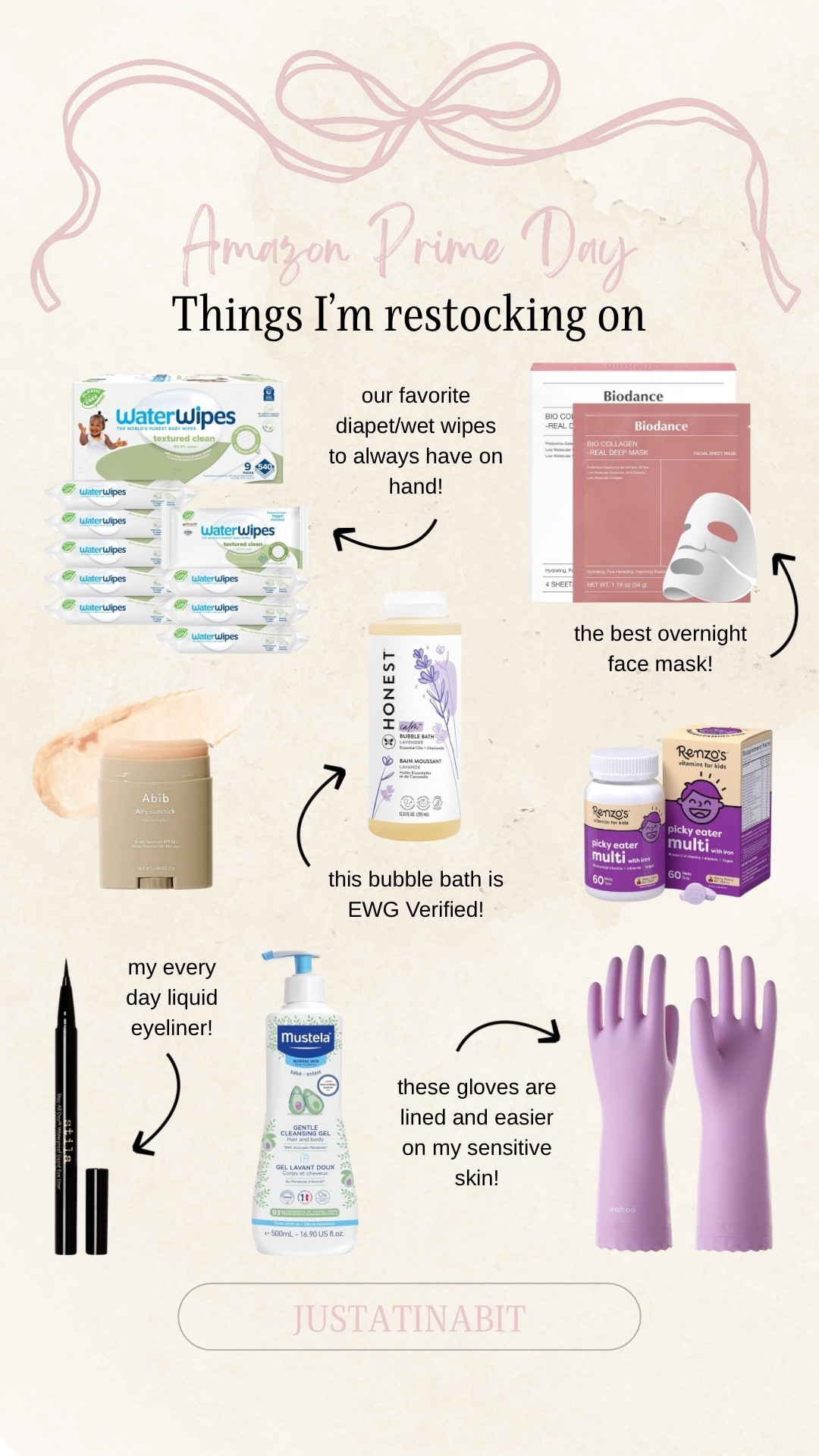 Amazon Prime Day! Things I’m restocking on 

Collagen face mask, water wipes, sunscreen, gloves, kids vitamins, bubble bath, eyeliner 

#LTKHome #LTKSaleAlert