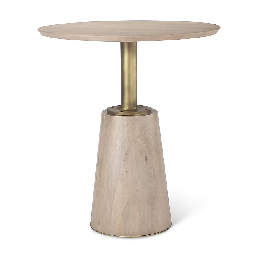 Mercana Brown Round Coastal Counter Table, Wood with Polished Metal Pedestal Base 32-in L x 36-in... | Lowe's