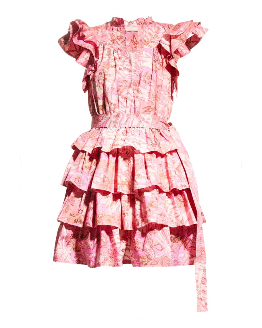 Lulua Frill-Sleeve Tiered-Ruffle Mini Dress | Neiman Marcus