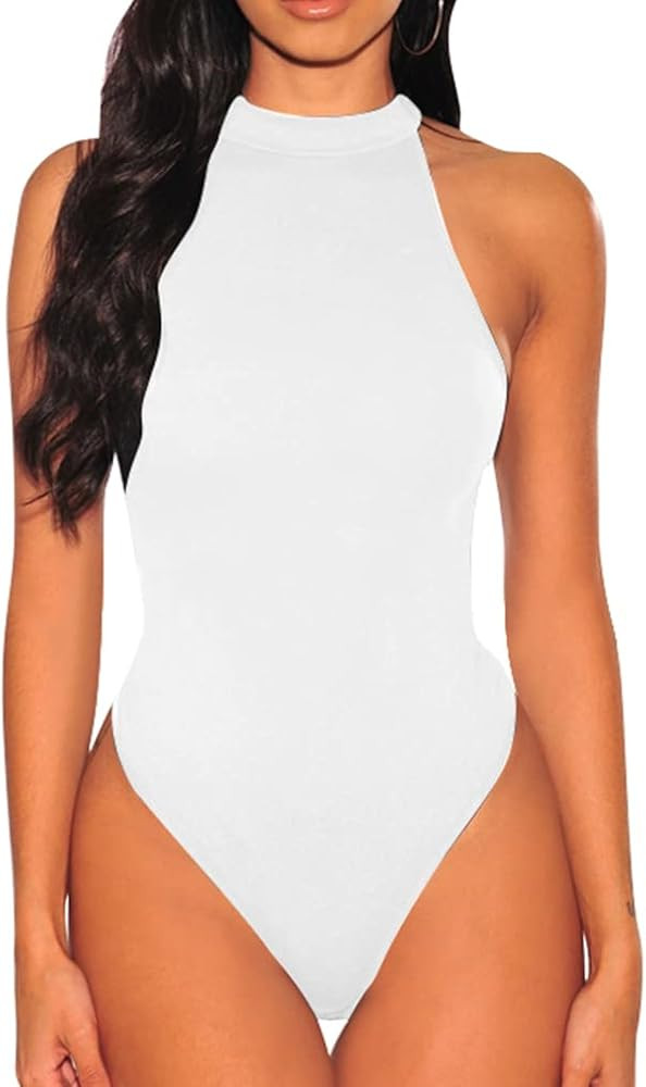 TOB Women's Sexy Sleeveless Bodysuit Tops High Waist Bodycon Scoop Neck Leotard | Amazon (US)