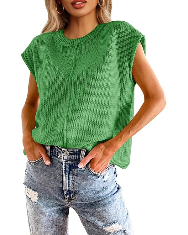 Saodimallsu Womens Summer Cap Sleeve Tops Casual Crew Neck Loose Fit Knit Lightweight Sweater Pul... | Amazon (US)