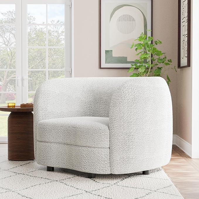 Furniture of America Nimiane Modern Boucle Barrel Chair with Curved Arms and Wooden Legs, Fabric ... | Amazon (US)