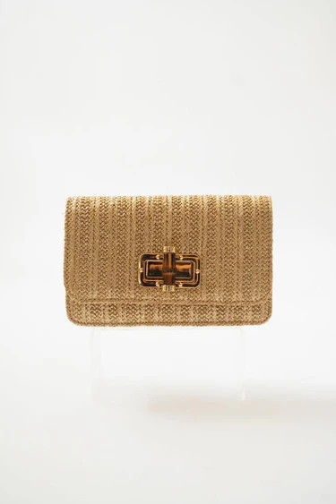 Lilly - Gold Woven Straw Clutch - Bamboo Toggle | Lisi Lerch Inc