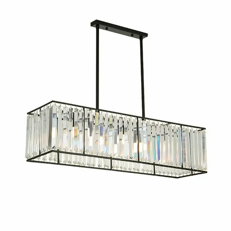 Oukaning Rectangular Modern K9 Crystal Chandelier Lighting 4 Lights Dining Room Kitchen | Walmart (US)