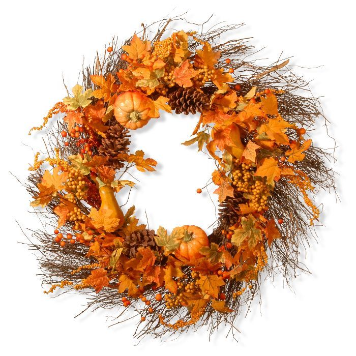 National Tree Company Pumpkin Wreath Orange (28") | Target