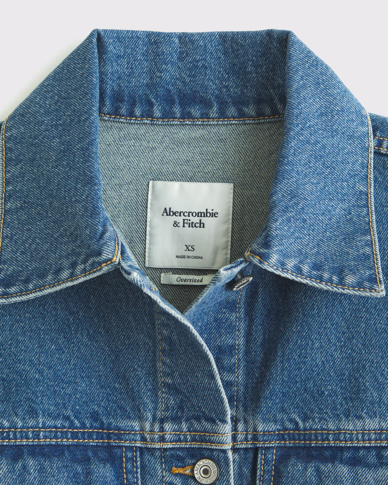 Women's Oversized Distressed Denim Trucker Jacket | Women's Coats & Jackets | Abercrombie.com | Abercrombie & Fitch (US)