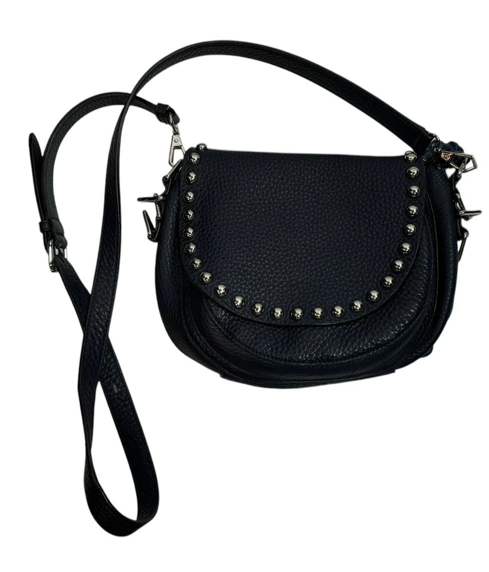 Rebecca Minkoff Half Moon Studded Leather Unlined Saddle Bag Navy Blue Biker | eBay AU