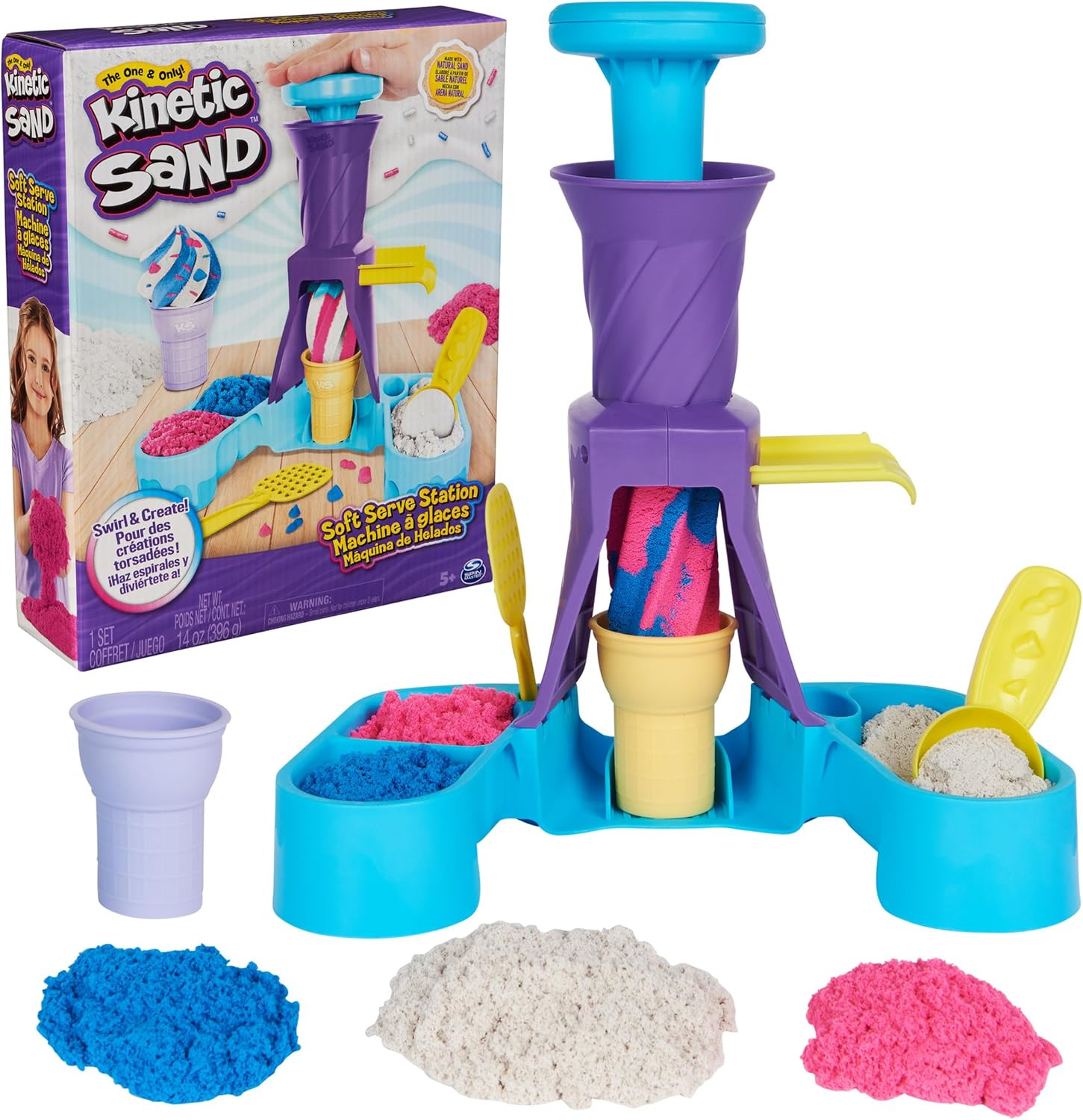 Kinetic Sand, Soft Serve Station with 396g of Play Sand (Blue, Pink and White), 2 Ice-Cream Cones... | Amazon (UK)
