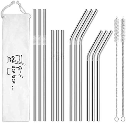 Hiware 12-Pack Reusable Stainless Steel Metal Straws with Case - Long Drinking Straws for 30 oz a... | Amazon (US)