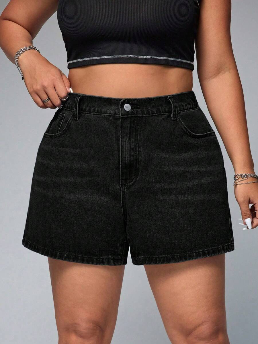 LocalSHEIN ICON Plus Size Women Casual Denim Shorts, Fashionable For Summer | SHEIN