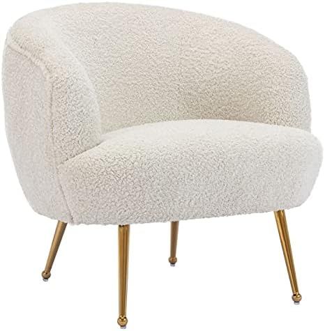 Faux Fur Modern Barrel Shape Leisure Accent Chair with Golden Metal Legs, Upholstered Lounge Arm... | Amazon (US)