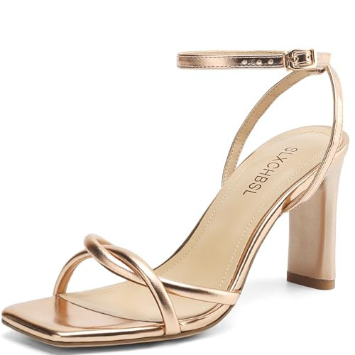 SLXCHBSL Womens Sandals Square Open Toe Strappy Heels for Women Dressy Chunky High Heels Ankle Buckle Heeled Sandals for Women Comfort Wedding Prom Party Shoes | Amazon (US)