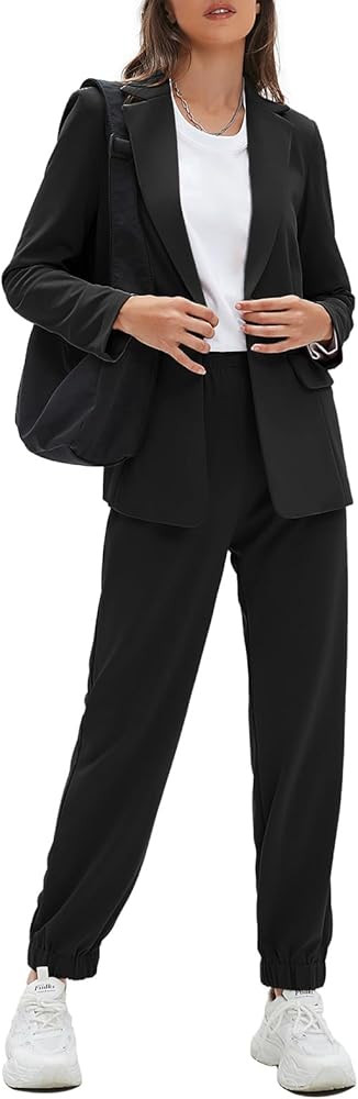 EXLURA Conjunto de traje de 2 piezas para mujer, chaqueta de negocios con un botón, cintura alta... | Amazon (US)