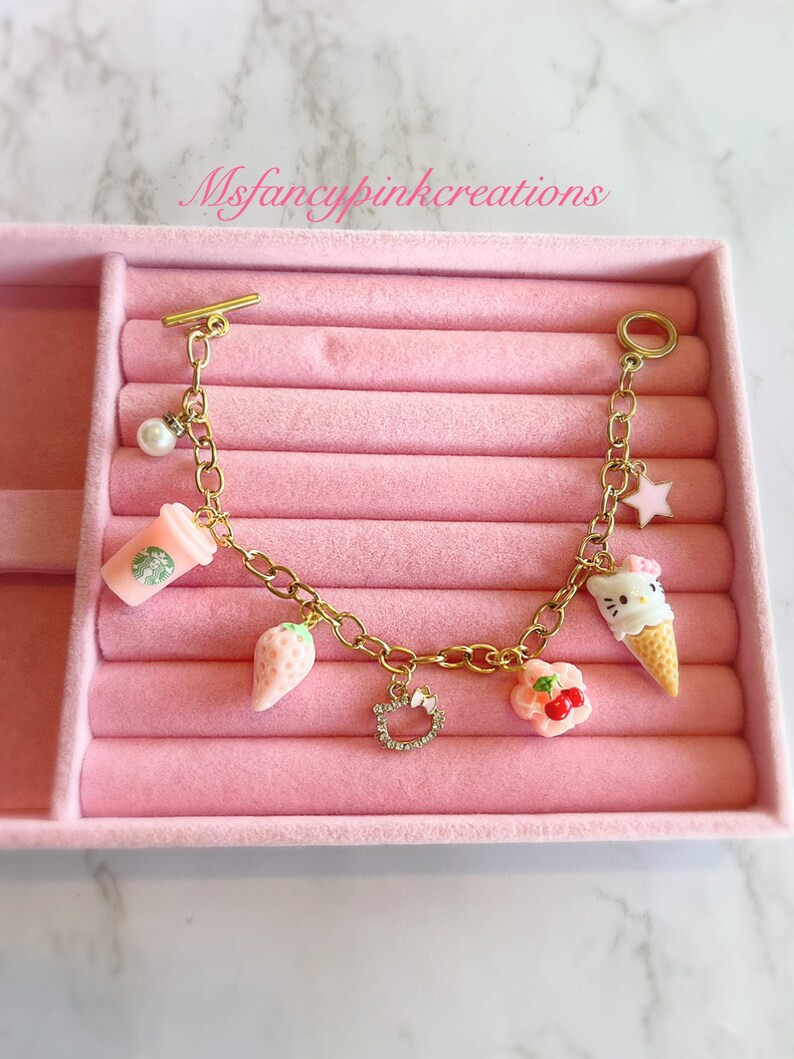 18k Gold Plated Hello Kitty Starbucks Gold Charm Bracelet | Etsy | Etsy (US)