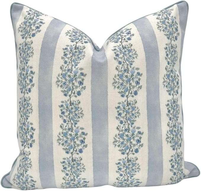 “The Juliet” Floral Block Print Pillow Cover – Soft Blue and Off-White Decorative Throw Pil... | Amazon (US)