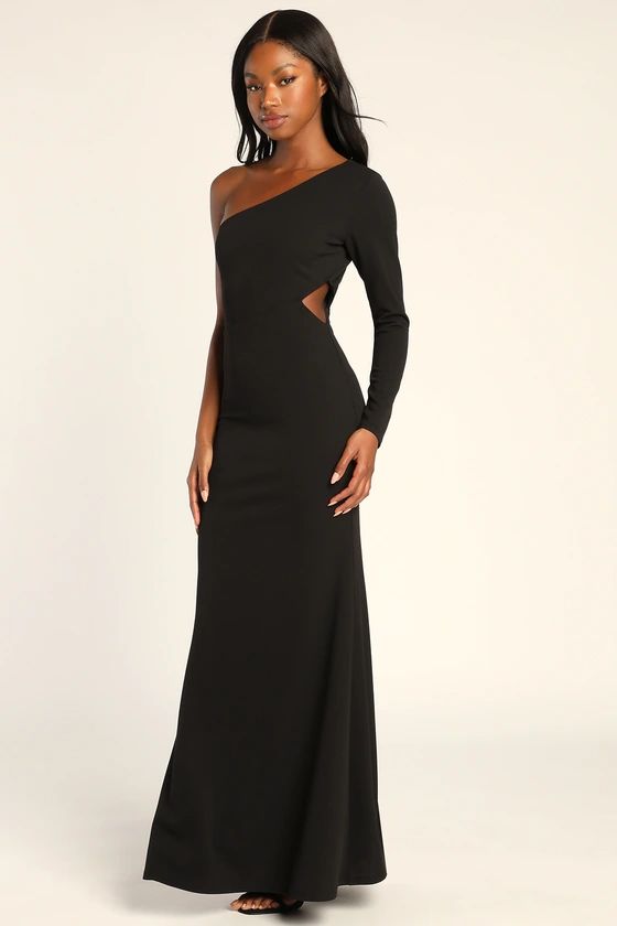 Wondrous Romance Black One-Shoulder Mermaid Maxi Dress | Lulus (US)