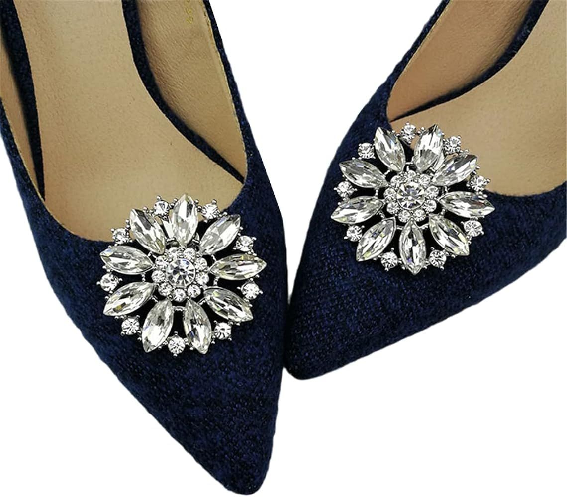 Ruihfas 2Pcs European Fashion Decorative Crystal Rhinestone Flower Shoes Clutch Dress Hat Shoe Cl... | Amazon (US)