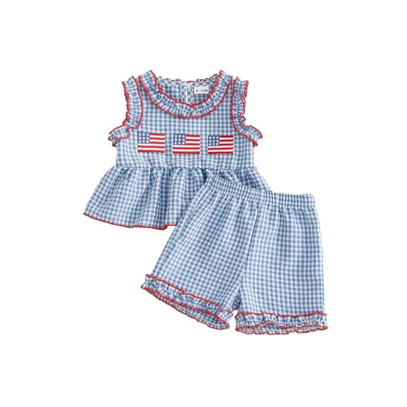 Loicainy Baby Toddler Girl 4th of July Clothes 6 12 18 24 Months 2T 3T 4T Flag Embroidery Plaid F... | Walmart (US)