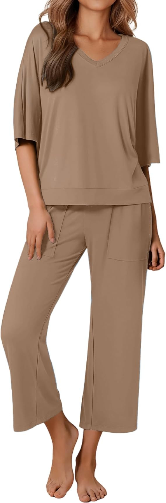 Ekouaer Womens Pajama Sets Lounge Sets for Women Two Piece Outfits Short Sleeve Tops and Wide Leg... | Amazon (US)