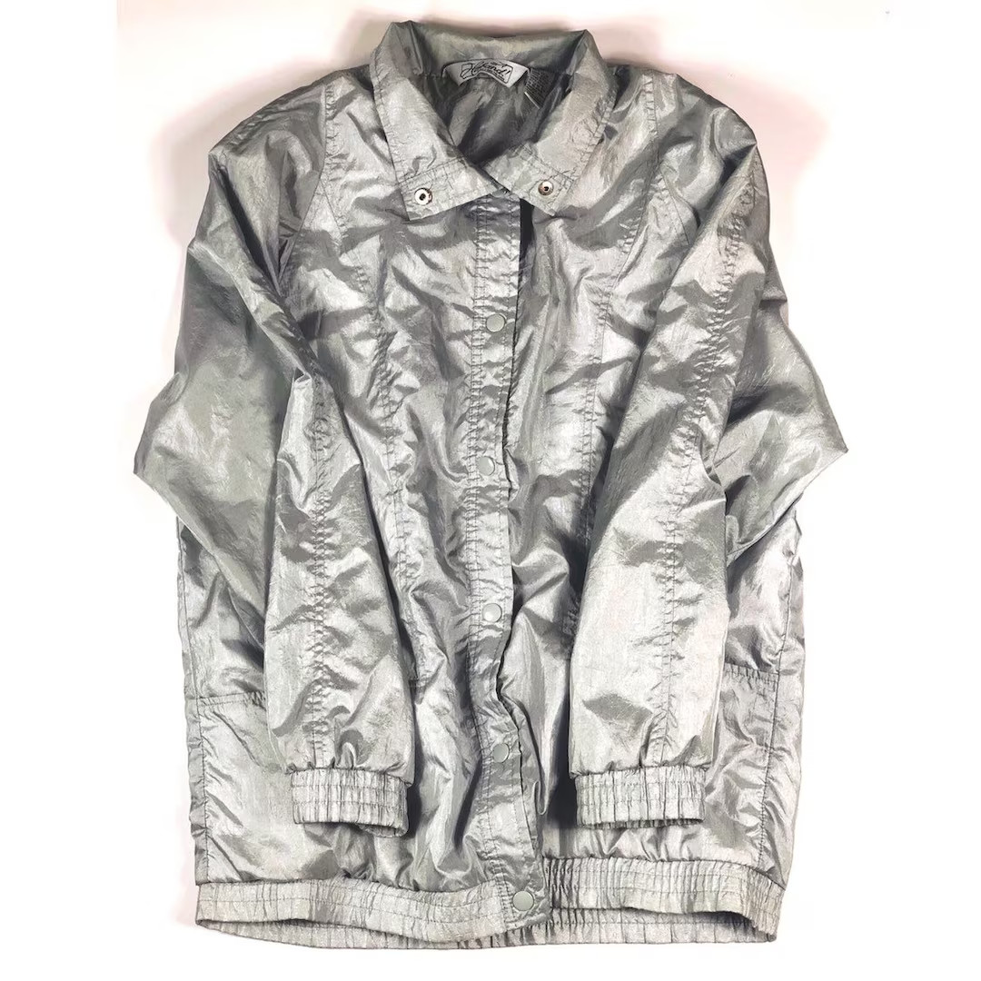 80s 90s Vintage Silver Windbreaker - Etsy | Etsy (US)
