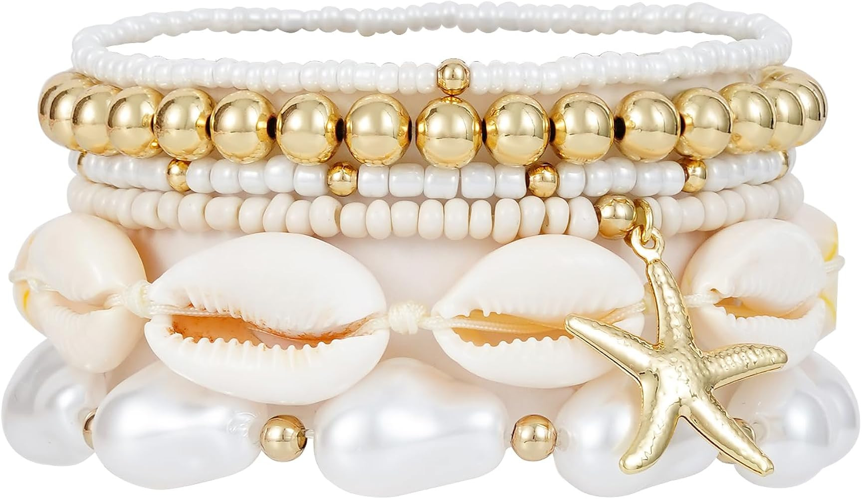 Surfer Heishi Bracelets Set for Women Stackable Gold Clay Ploymer Bead Stretch Bracelets Summer B... | Amazon (US)