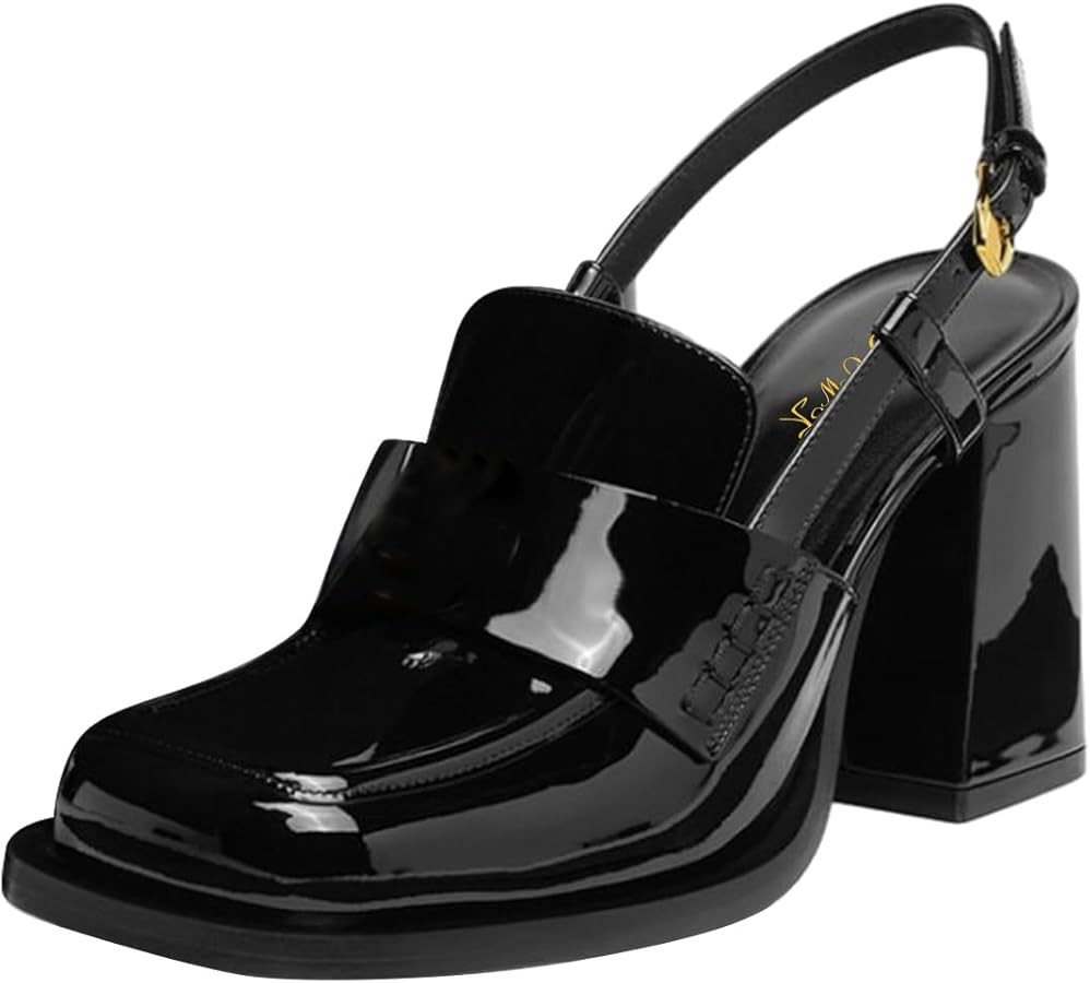 FOWT Women Platform Square Toe Loafers Chunky High Heel Slingback Pumps Slip on Daily Street Shoe... | Amazon (US)