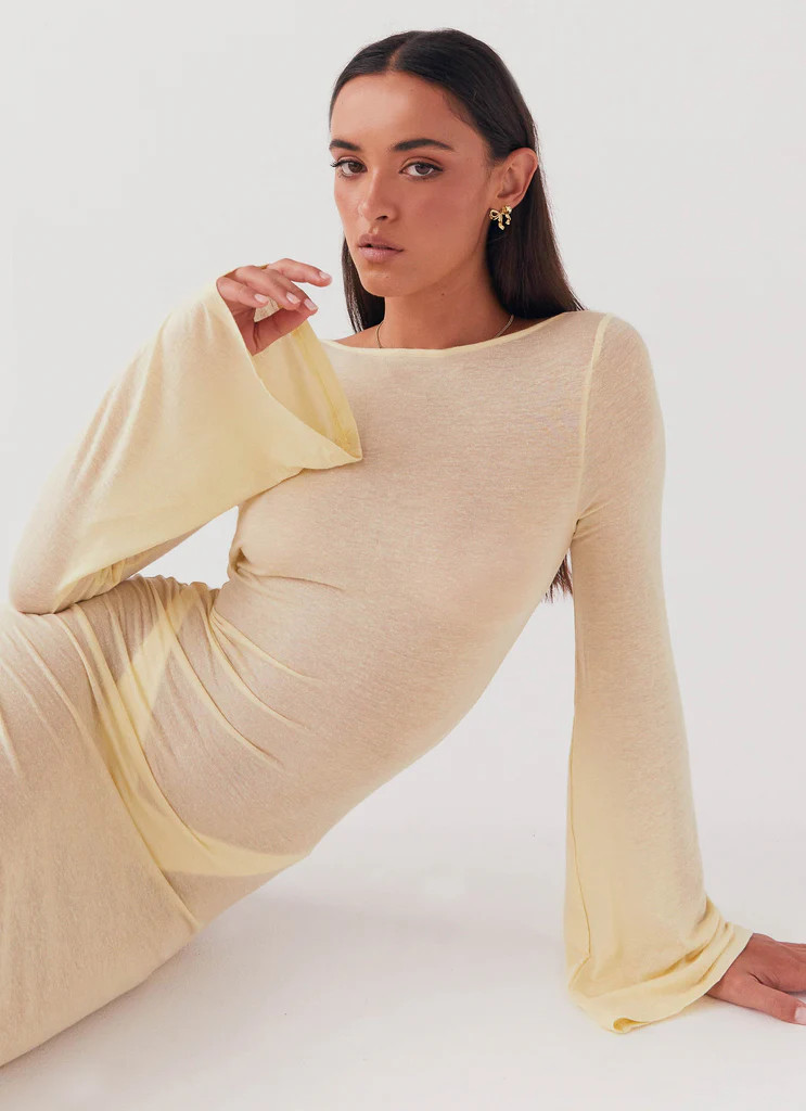 Olivia Long Sleeve Maxi Dress - Lemon | Peppermayo (Global)