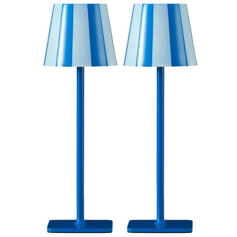 Mainstays 13" Indoor/Outdoor Rechargeable Blue Stripe Table Lamp 2 Pack | Walmart (US)