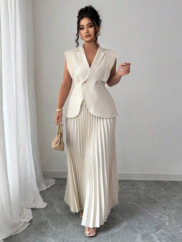 Elenzga Halloween Plus Size Women Elegant Commuter Style Fashion Suit Set, Woven Fabric, Solid Co... | SHEIN