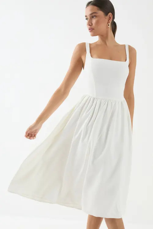 MissPap Square Neck A-Line Midi Dress in Ivory at Nordstrom, Size 4 | Nordstrom