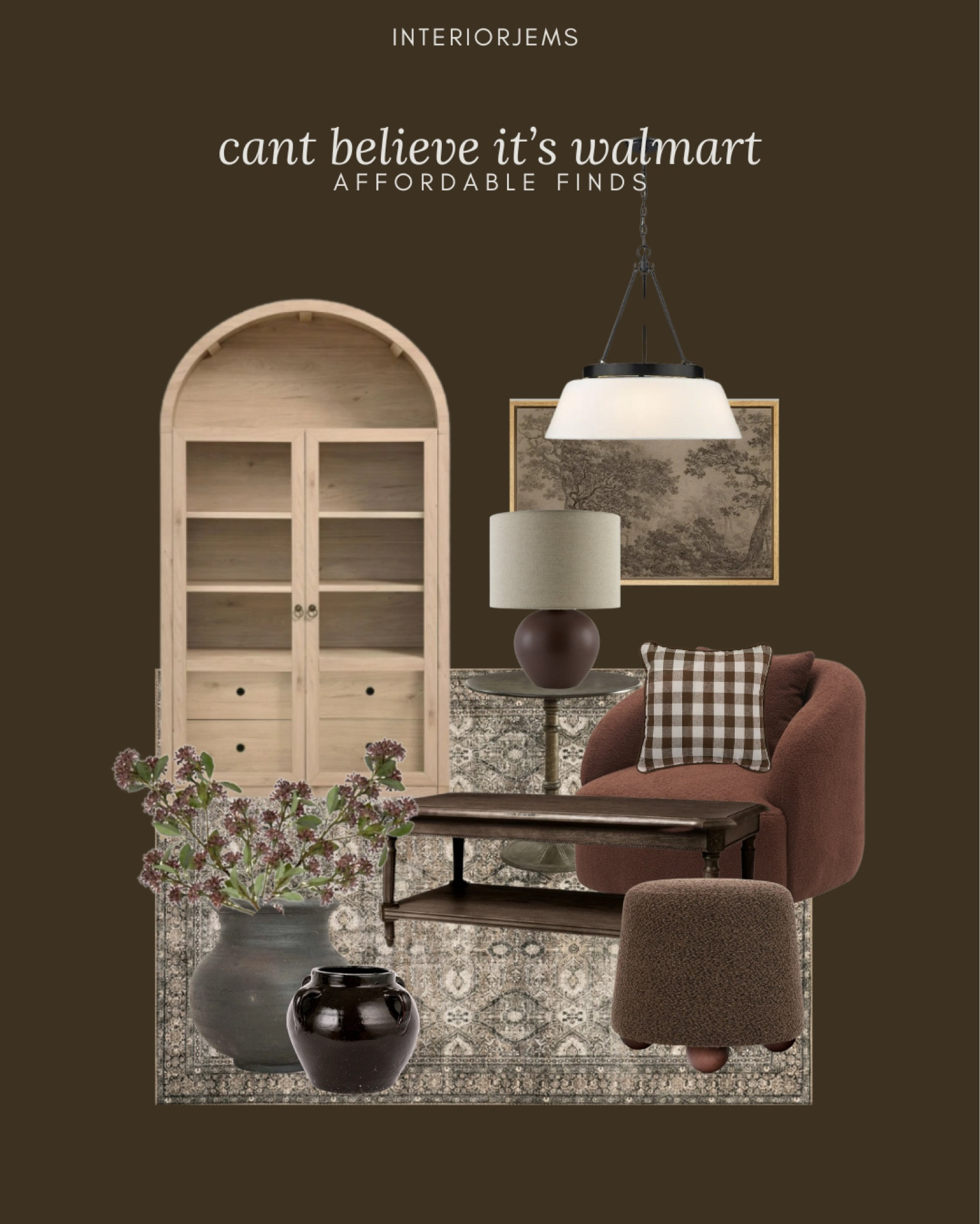 Can’t believe it’s from Walmart McGee and Co style from Walmart, arched cabinet, burgundy, accent chair, lounge, chair, moody, art, pendant, light, affordable, lighting, space, brown, barefoot, ottoman, area, rug, affordable area, rug, living room, get the book

#LTKHome #LTKStyleTip #LTKSaleAlert