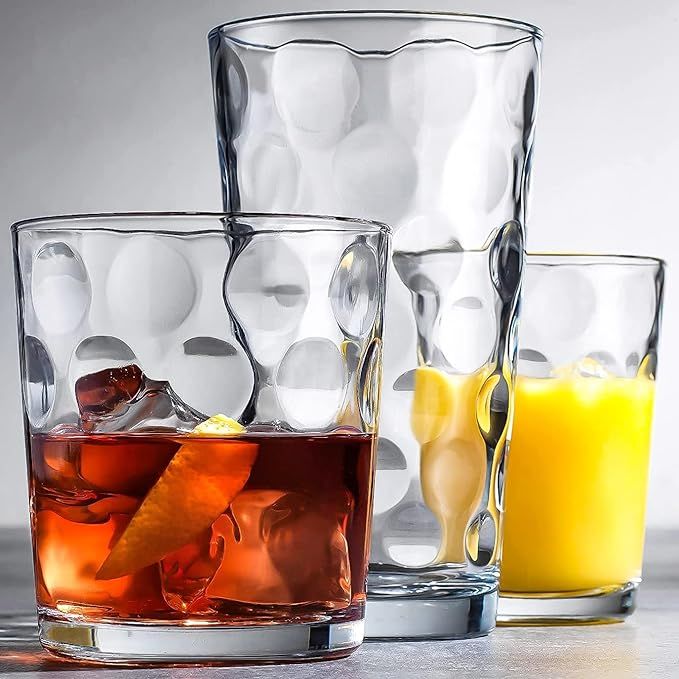 Drinking Glasses Set of 18 Clear Glass Cups - 6 Highball Glasses 17oz, 6 Rocks Glasses 13oz, 6 DO... | Amazon (US)