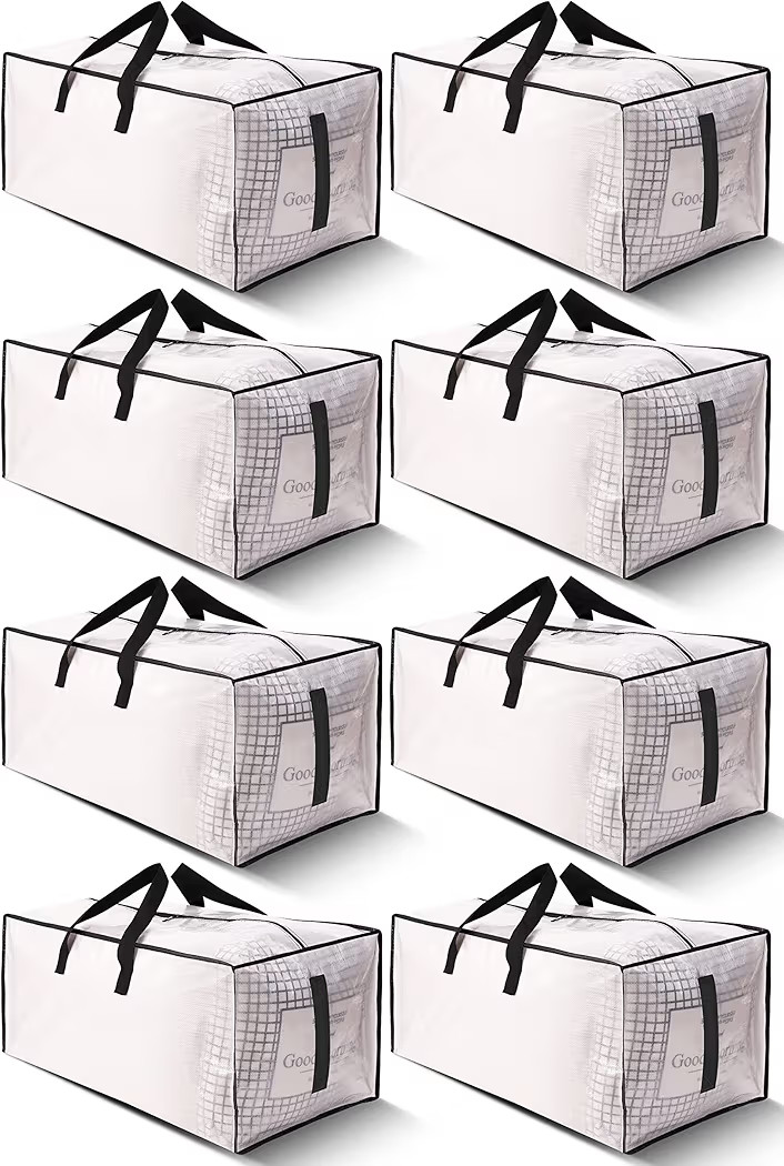 8 Pack Large Strong Moving Bags with Zippers & Carrying Handles - Water-Resistant - Heavy Duty St... | Amazon (US)