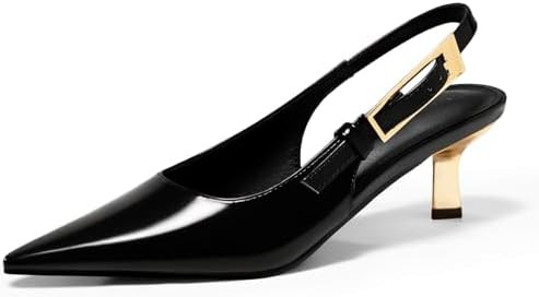 Coutgo Womens Slingback Kitten Heels Closed Pointed Toe Pumps Buckle Strap Wedding Party Dress Sh... | Amazon (US)